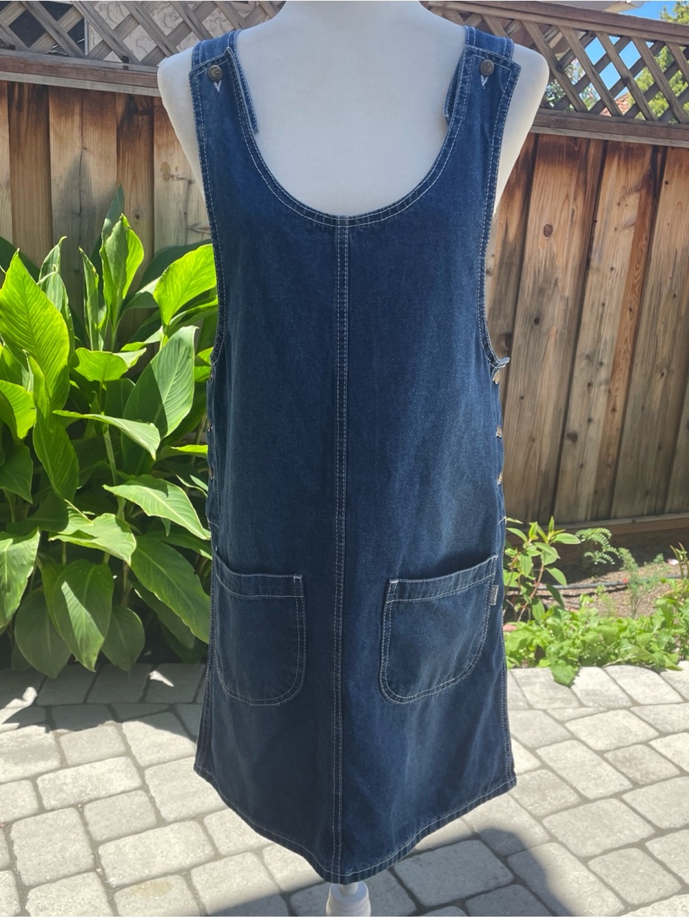 Windstar Denim Jean Jumper Dress Knee Length Sz S/M Cowgirl Y2K Pocket GrungeEUC